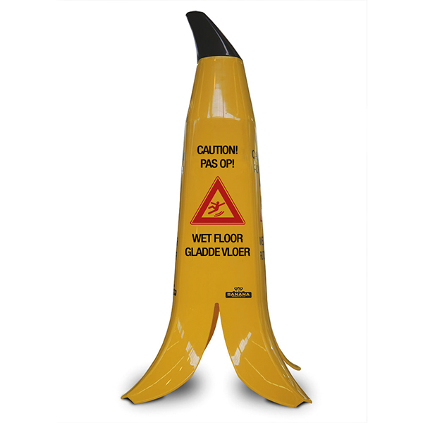 Banana Cone with a warning for a slippery floor.